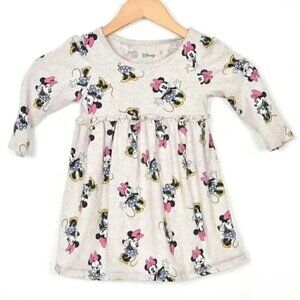 Gap x Disney Minnie Mouse Cream/Grey Cotton Long Sleeve Dress 3T